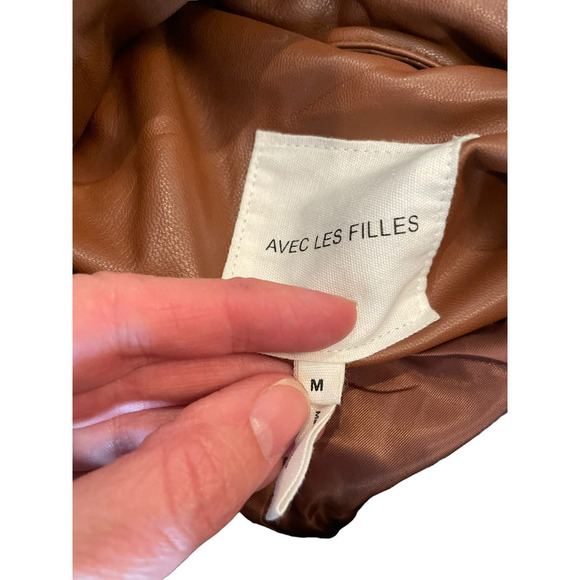 𝅺avec LES FILLES FAUX LEATHER TAN BROWN  JACKET - Picture 8 of 8